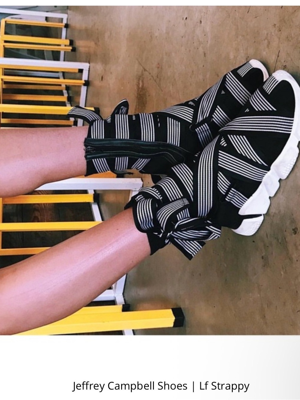 Jeffrey Campbell Black and White Strappy Knit Platform Sneakers